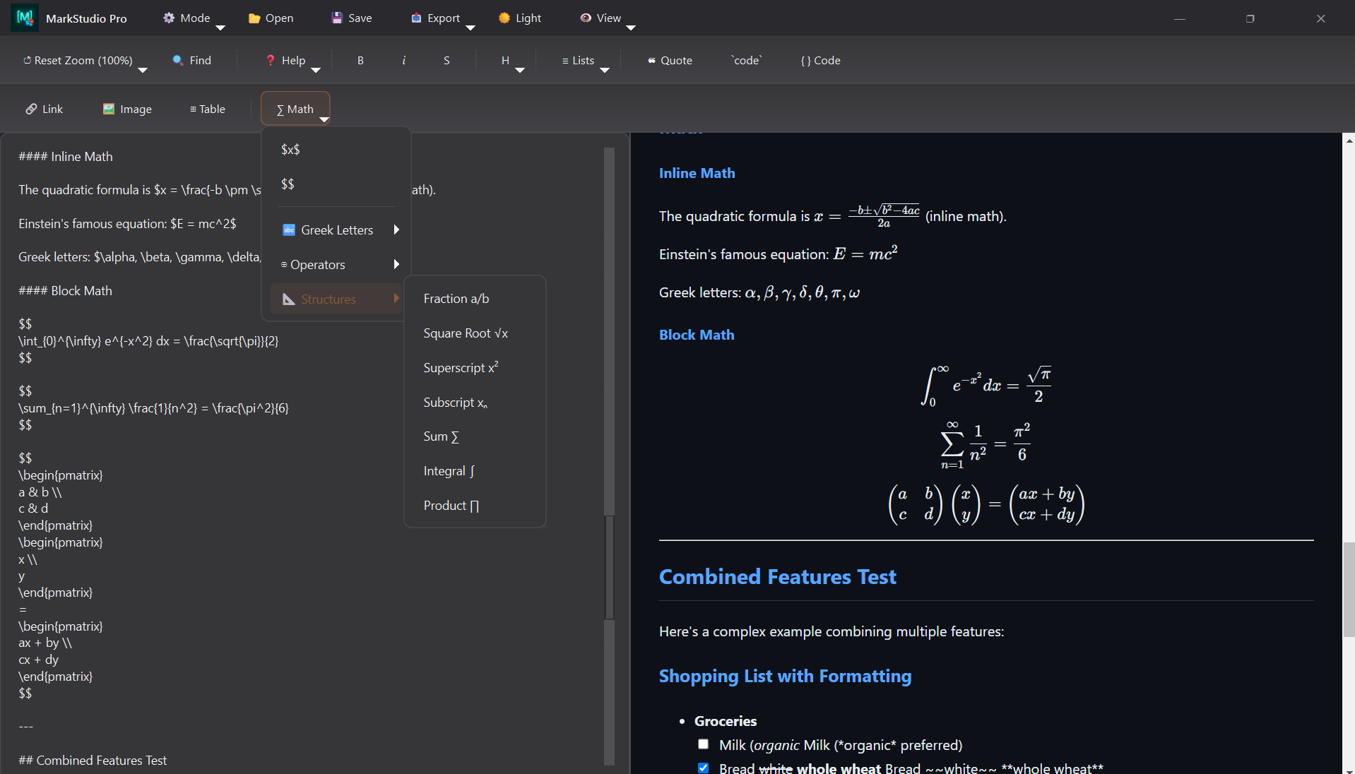 Math equations in MarkStudio Pro