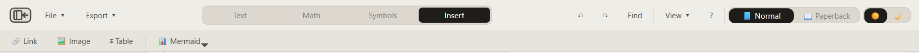 The Insert toolbar with Mermaid starter diagram controls